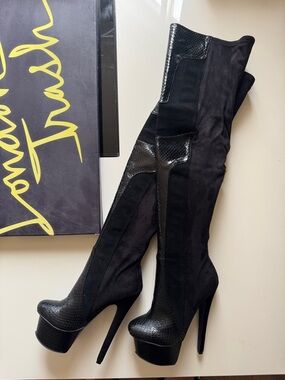 London Trash Winona Black Over-the-Knee Platform Stiletto Boots